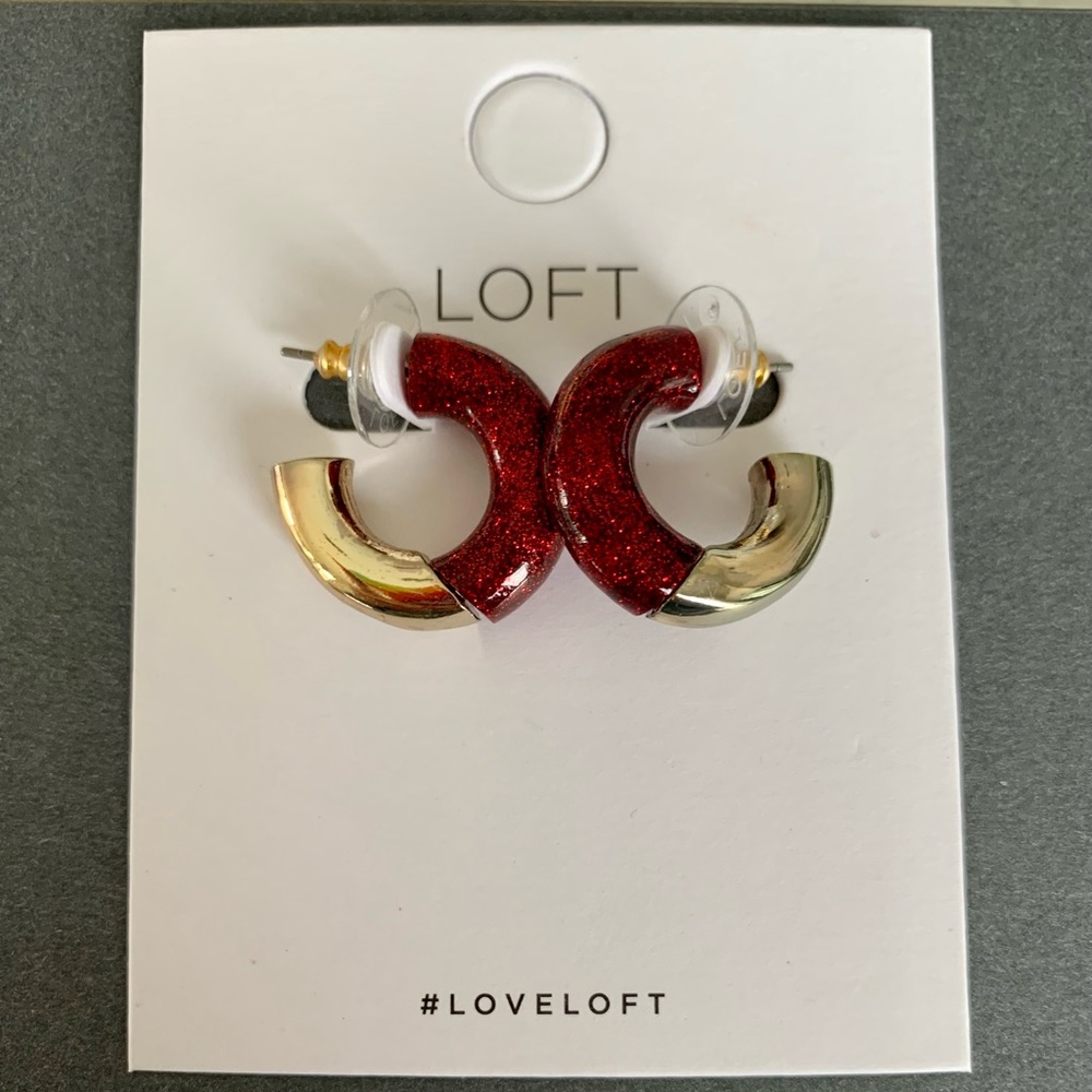 NWT LOFT Sparkle Hoop Earrings in Tango Red